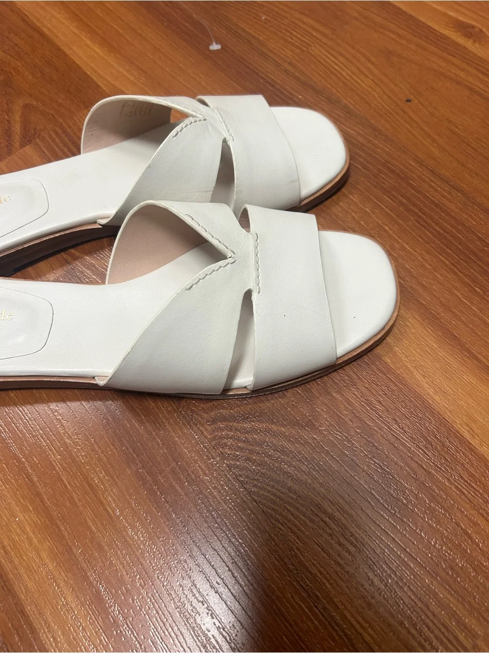 kate spade Ivory Leather Slide Sandals with V-Strap